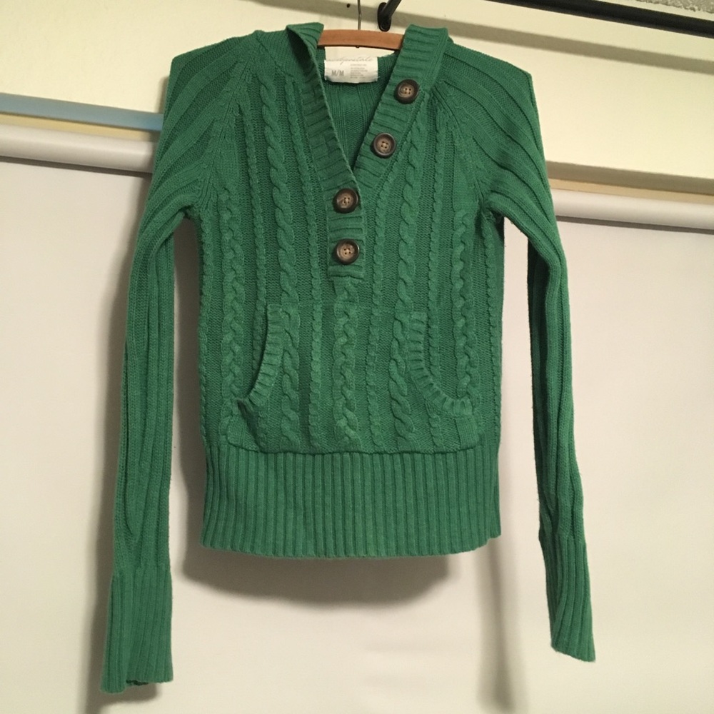 Green hooded sweater